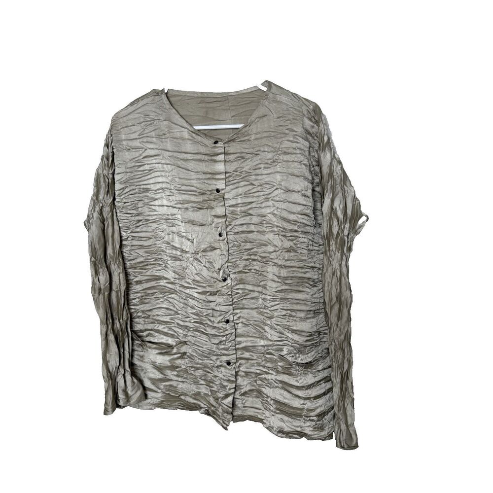 Babette Crinkle Textured Button Up Long Sleeve Top Blouse Size Medium